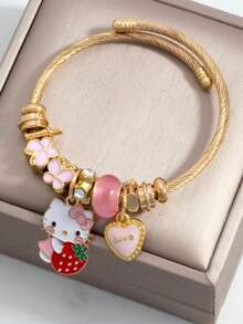 1 chiếc vòng tay hình nhân vật hoạt hình Sanrio với mặt dây chuyền KT Cat Kuromi, phụ kiện thời trang và đa năng. - Nhiều màu 1 - Xem 2