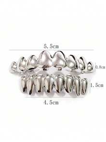 1 Bộ răng giả kim loại 8 răng bất đối xứng, kiểu dáng cổ điển, cá nhân hóa, dành cho cả nam và nữ, phụ kiện hip hop hàng ngày, đạo cụ chụp ảnh vui nhộn - Nhiều màu - Xem 4