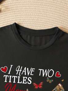 [Entrega Local]Playera Para Mujer Camiseta con Estampado de Letras y Tacones Altos Florales, Camiseta Casual de Manga Corta para Primavera y Verano, Ropa para Hombre y Mujer - Negro - Ver 4