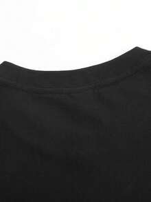 1pc Camiseta de algodón puro para hombre, unisex, todo a juego, algodón puro, cuello redondo, retro, estampado_negroTodas las tallas Conjunto familiar - Gris - Ver 3