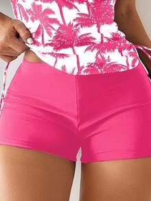 Bikini Estilo Chaleco Estampado Con Palmeras Para Mujer, Para Carnaval - Rosa Fucsia - Ver 4