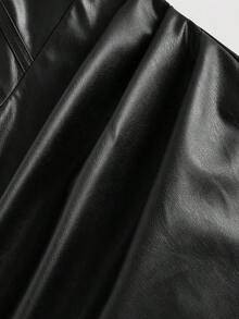 Women's Solid Color Sleeveless Fitted PU Dress, Suitable For Commuting - Marrón - Ver 9