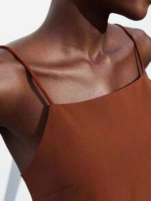 Blusa sin mangas con lazo ajustable, elegante para fiesta, oficina, viajes, casual, romántica, adecuada para invitados de boda, anfitriones, citas, fiestas, conciertos, desayunos, aeropuerto, vacaciones de verano - Marrón - Ver 6