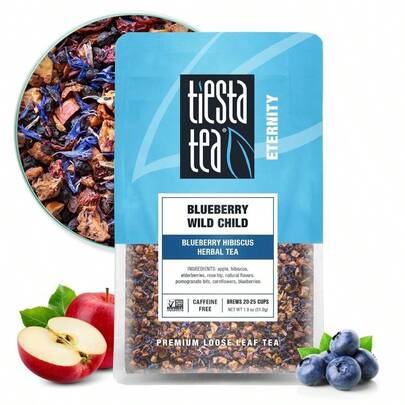 Blueberry Wild Child, Mother's Day Loose Leaf, Blueberry Hibiscus Herbal, Premium Non-Caffeinated Fruit Blend, Make Hot Or Iced Brews Up To 25 Cups, 1.8 Ounce Resealable Pouch