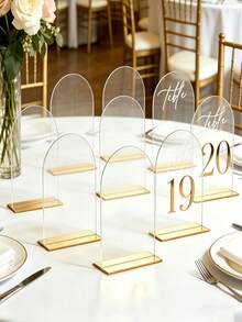 6pcs Gold Arch-Shaped Wedding Table Number Plates, Clear Acrylic Table Number Cards, Suitable For Wedding Reception Seating, Anniversary Celebration And Bridal Shower, Elegant Wedding Decor, Graduation Ceremony, Party Decoration, Bachelorette Party, Wedding Signage, Dinner Table Cards, Wedding Reception Table Decor - A - View 1