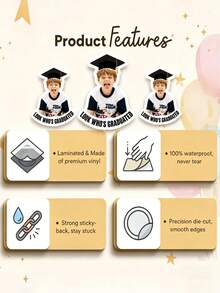 Etiquetas personalizadas de graduación 2026 - Etiquetas adhesivas personalizadas para vasos y galletas - Pegatinas de vinilo resistentes al agua - Multicolor - Ver 10