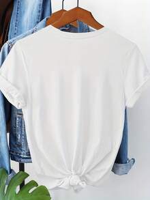 Camiseta de manga corta con estampado de gato 8117, camiseta cómoda de algodón - Blanco - Ver 2
