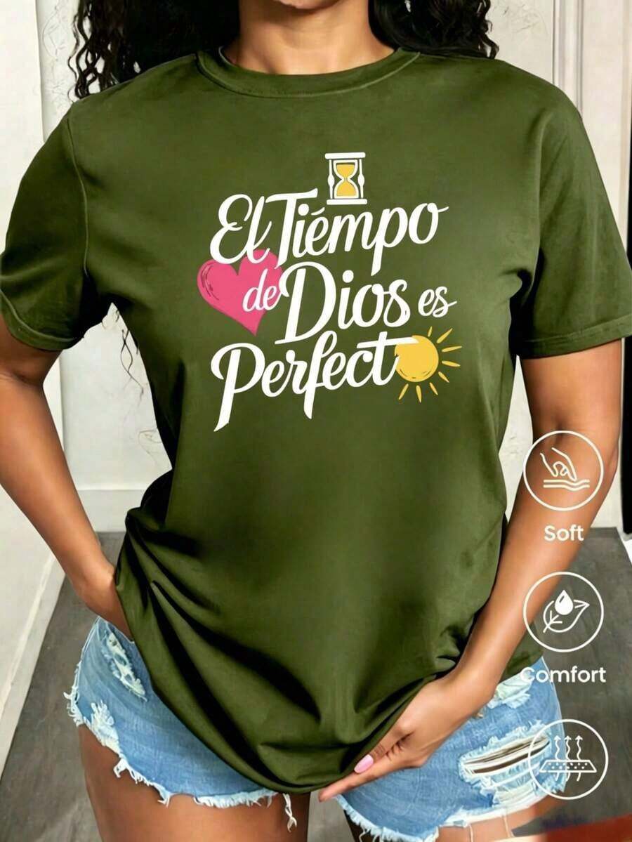 Envío gratis, entrega local enéxico, entrega en 4 días. Camiseta de manga corta a para primavera y verano 2026, hecha enéxico, 180 gramos.Estampado de dibujos animados, modelo de pareja, apta para uso interior o exterior.Cuello redondo, unisex, para oficina y ocio.Paquete de una pieza. - Verde militar - Ver 1