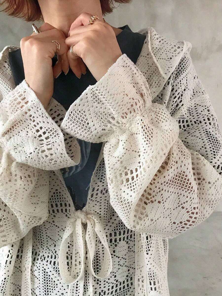 Blusa holgada de encaje para mujer de primavera - Albaricoque - Ver 1