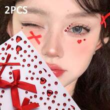 Soft Pink Bow Rhinestone Face Stickers, Designed For Eye And Cheek Makeup, Fits Most Face Shapes, No Need For Extra Cutting, Just Apply To Create A Delicate Makeup Look. The Soft Pink Bow Texture Is Fine And Durable, The Pink Crystal Luster Is Long-Lasting And Scratch-Resistant. High Adhesion After Application, Unlikely To Fall Off During Daily Activities, Easy For Beginners To Use, Suitable For DIY Makeup At Home - Multicolor - View 10