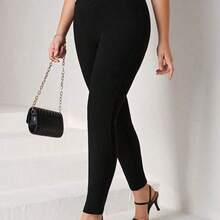 Plus Button Detail Leggings Black Pants - Negro - Ver 6