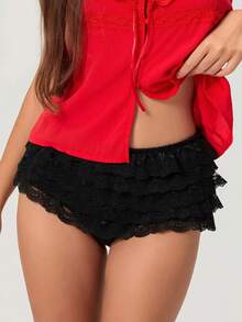 Women's Lolita Lace Ruffle Layered Shorts Y2k Fairy Layered Bloomers Pumpkin Party Festival Boys Shorts Pettipants - màu đen - Xem 7