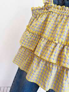 Blusa linda con volantes a cuadros para mujer - Multicolor 2 - Ver 6