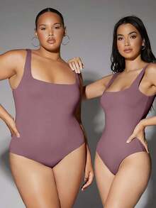 Body tank de cuello cuadrado unicolor - Púrpura malva - Ver 3