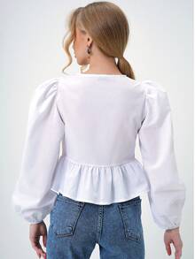 Elegant Casual Women Long Sleeve Stand Collar Button Down Shirt Blouse - White - View 4