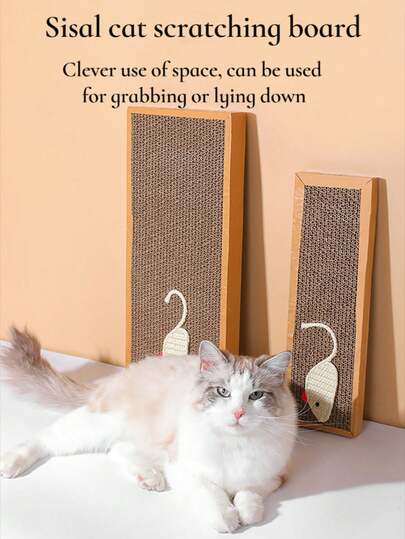 1 pieza Tabla rascadora de cartón corrugado para gatos, juguete de ratón tejido para gatos, cartón nido de abeja, juguete de papel, juego diario para gatos, uso doméstico, resistente y duradera