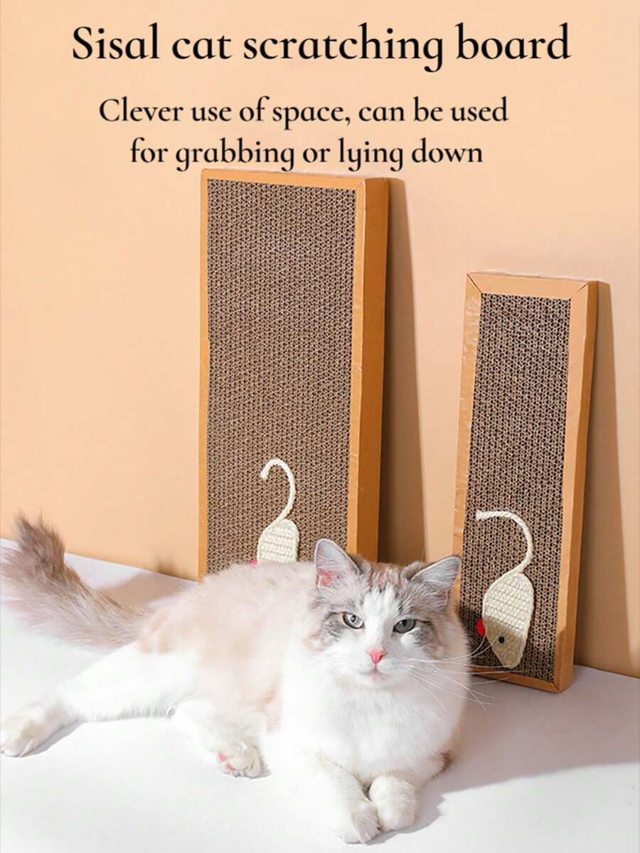 1pc Corrugated Paper Cat Scratching Board, Woven Mouse Cat Toy, Honeycomb Cardboard, Paper Toy, Daily Cat Play, Home Use, Scratch & Durable - one-size - View 1