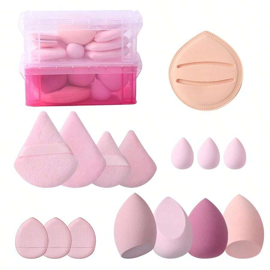 Set de esponjas para mezclar maquillaje, esponjas de belleza de formas múltiples, rosa y coral (rosa) - Rosa - Ver 1