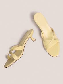 Sandal Wanita Model Mule Hak Tinggi Model Stiletto Terbaru untuk Musim Panas - Kuning - View 3