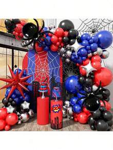 125pcs/Set Black Spider Foil Balloon Arch Kit, Includes Red, Black, Blue Latex Balloons, Suitable For Graduation Ceremony, Spider Theme Party, Birthday Party, Christening Decoration, Back To School Season And Valentine's Day - Multicolor - View 2