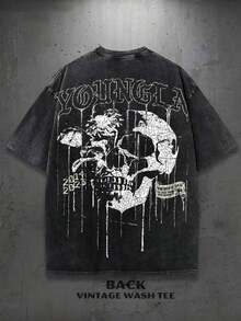 New Summer 2026 Collection1PC Y2K Vintage Washed T-Shirt |   Men's Graphic Tee |   YLA Dripping Skull Design Pattern |   Gifts For Men Or Boyfriend |   100% Cotton |   230Gsm Thickened Fabric |   Unisexsummer Clothes - màu đen - Xem 2
