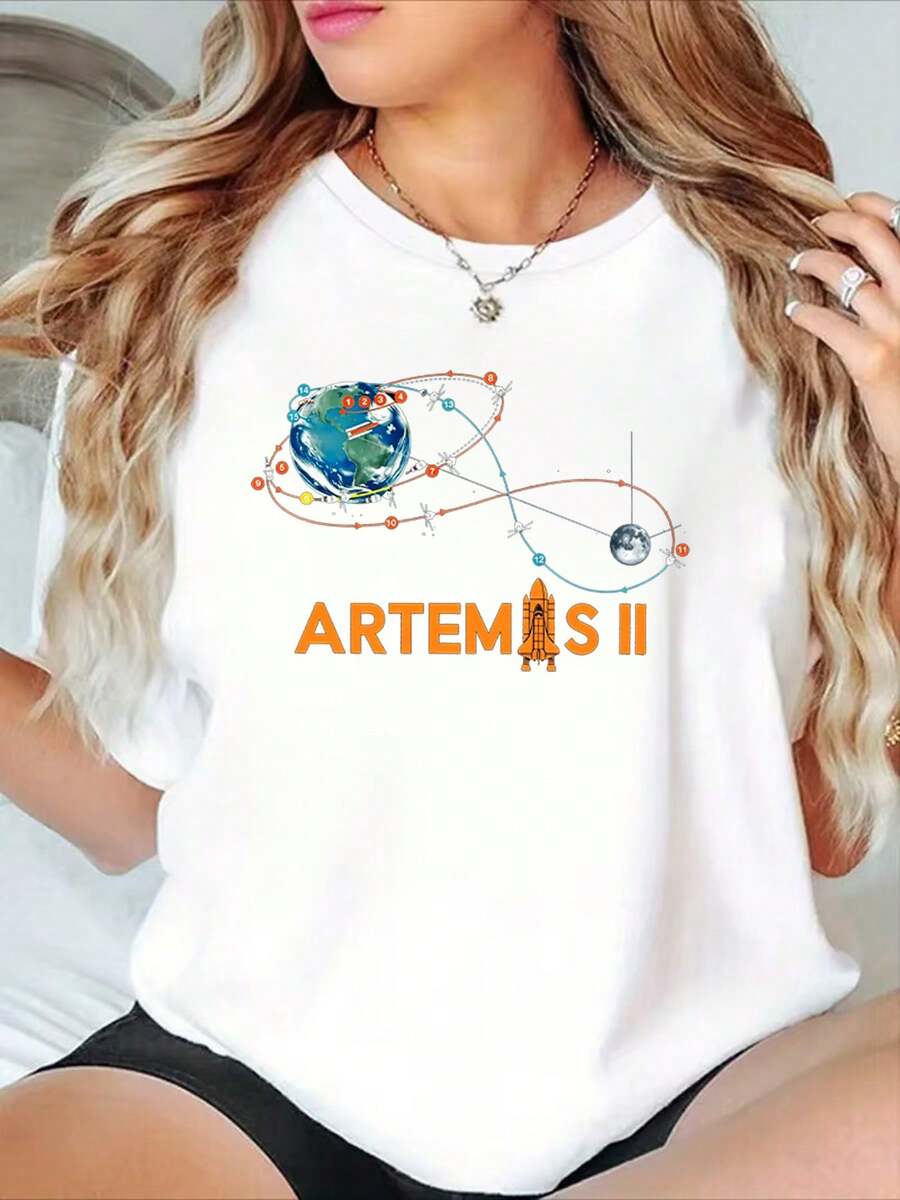 SimplicityAndVersatileDesign Camiseta Estampada Artemis II - Camiseta casual de manga corta y cuello redondo para mujer, suave, de corte holgado, un artículo de moda imprescindible para primavera y verano. Camiseta de algodón. - Blanco - Ver 1