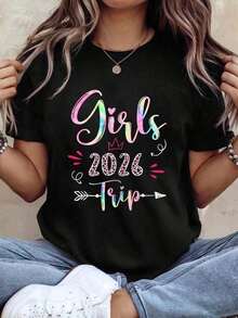 Mother's Day Set, Leopard Print Vacation T-Shirt For Girls, Graphic Tees For Women, Perfect Birthday Or Holiday Gift For Friends, Family, Boyfriends, Girlfriends, Women's Tops - 黑色 - 查看 7