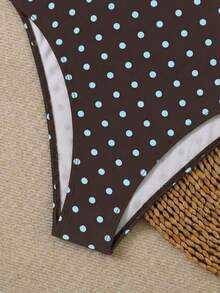 Traje de baño de dos piezas con estampado de lunares, escote asimétrico y espalda descubierta, atuendo de vacaciones en la playa para el verano - Marrón - Ver 11