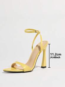 Jin Bei Qi Sandalias de tacón alto con punta puntiaguda y tira de tobillo, elegantes y sexys, aptas para fiestas, actividades al aire libre, primavera/verano - Amarillo - Ver 8