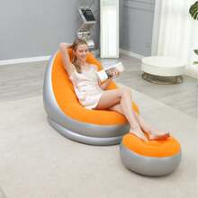 Silla inflable con reposapiés, sofá inflable con superficie aterciopelada para adultos, silla cojín de aire inflable cómoda, sofá inflable portátil impermeable, sofá inflable para camping - silla - Ver 15