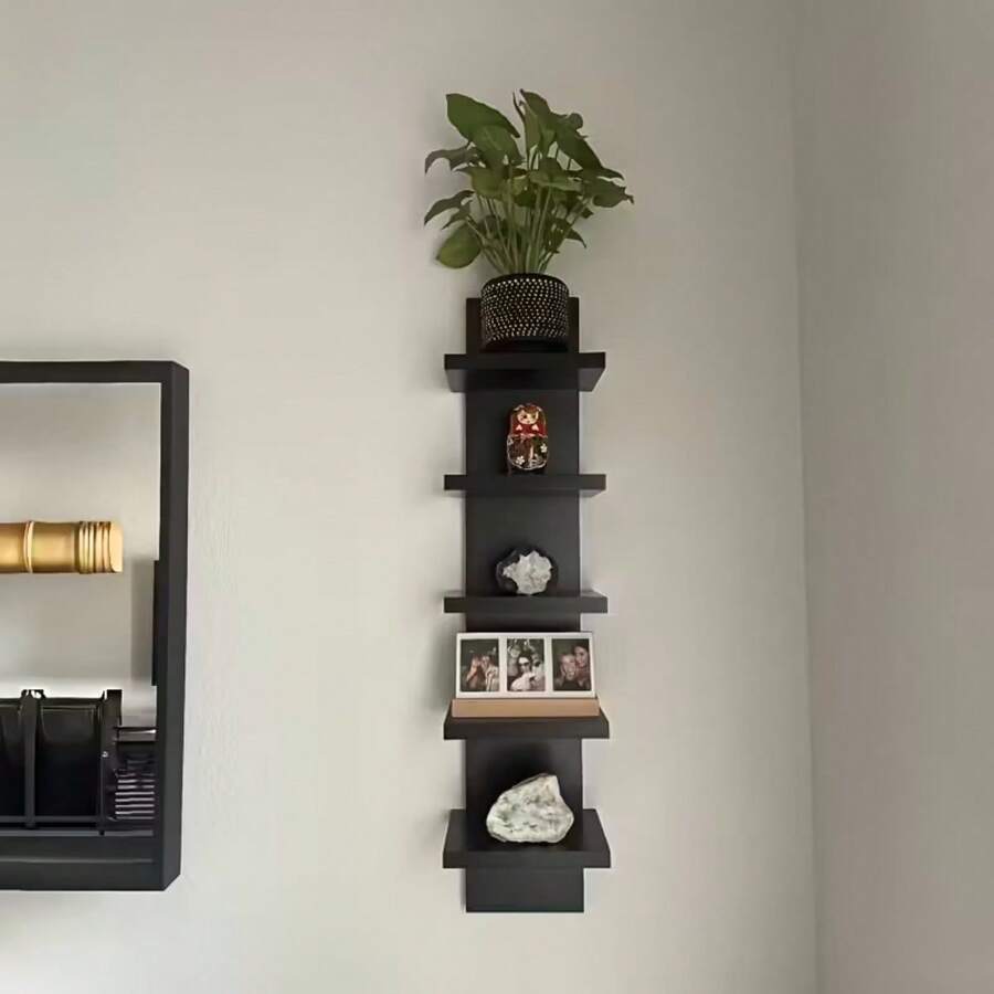 3/5-Tier White Wall-Mounted Storage Shelf, Column-Style Suspended Storage Shelf, Home Decorative Storage Shelf, High-Tower Design, Practical Storage Shelf, Suitable For Bedrooms And Living Rooms, 30.7 Inches, 31 Inches - màu đen - Xem 1
