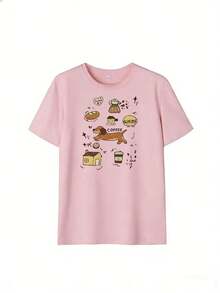Cute And Relaxed Print Short-Sleeve T-Shirt, Fashionable Short-Sleeve T-Shirt For Spring And Summer 2026, Made In Mexico, 180 Grams. Cartoon Print, Couple Design, Suitable For Indoor Or Outdoor Wear. Crew Neck, Unisex, Ideal For Office And Leisure. One-Piece Pack. - PK-P631577SLNDXZGY444 - 查看 2