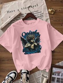 Gothic And Vintage Style Short Sleeve T-Shirt, Fashionable Short Sleeve T-Shirt For Spring And Summer 2026, Made In Mexico, 180 Grams. Cartoon Print, Couple Design, Suitable For Indoor Or Outdoor Wear. Crew Neck, Unisex, Ideal For Office And Leisure. One-Piece Pack. - PK-P631577SLNDXZGY439 - 查看 4