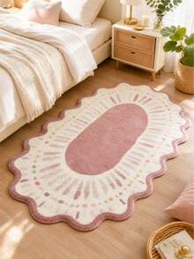1pc Pink Wavy Oval Rug, Thickened Carpet, Decorative Rug, Bedroom Decor, Small Rug, Carpet, Home Decor, Living Room Carpet, Small Living Room Rug, Bedroom Rug, Living Room Home Decor, Outdoor Rug, Washable Rug, Graduation Gift - Multicolor - View 3