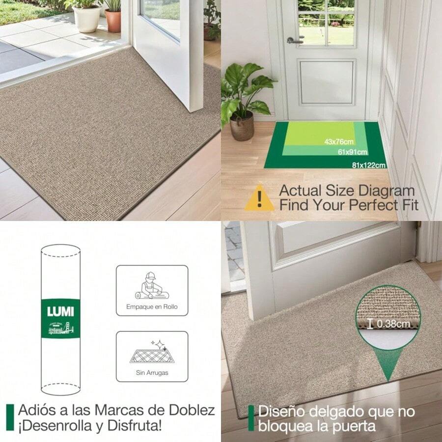 LUMI Felpudo de Interior 43 x 76 cm, Alfombra de Entrada Ultra Fina, Base de Goma Antideslizante, Resistente a Las Manchas, para Patio, Porche y Puerta - FDBeige - Ver 1