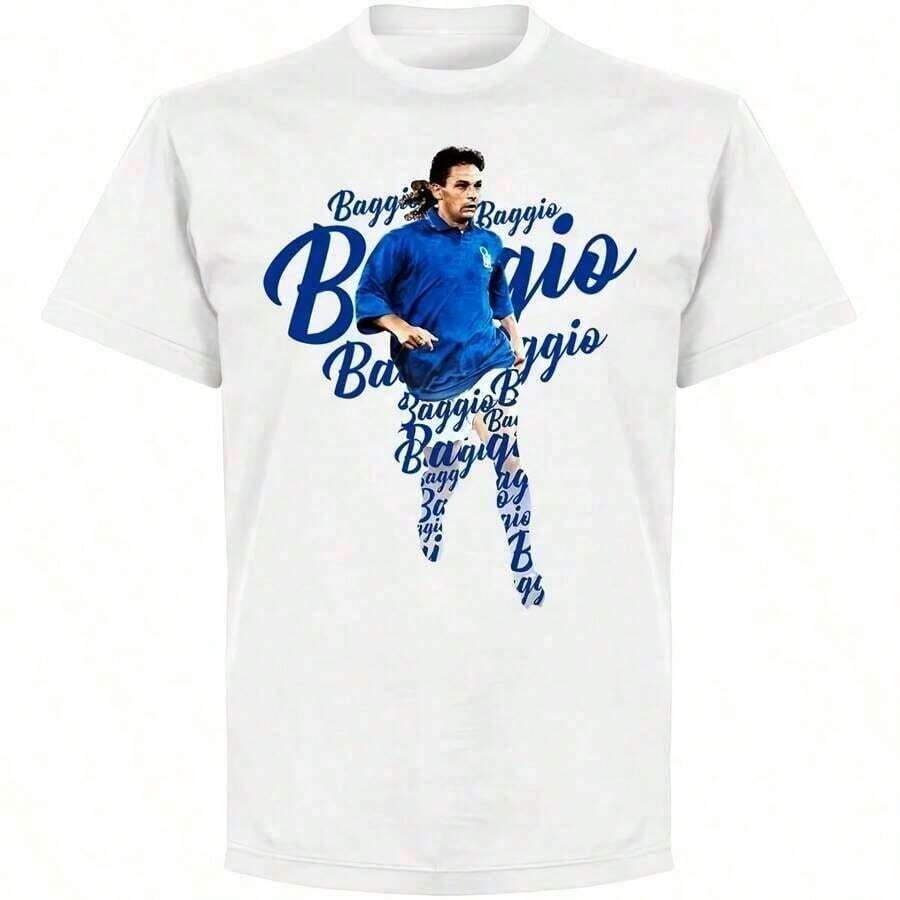 T-shirt Vita Di Strada pour hommes, 100% coton, commémoratif du joueur de football Roberto Baggio, style streetwear vintage d'été, unisexe, manches courtes, col rond. - Blanc - Voir 1