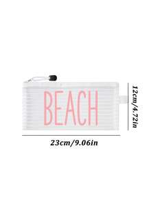 Striped Mesh Beach Bag, Colorful "Beach" Printed Makeup Bag, Beach Theme. Large Capacity Makeup Bag, Nylon Zipper Wash Bag - Lightweight, Can Store Sunscreen, Snacks, Bikinis, Documents, And Beach Essentials. - Multicolor - View 11