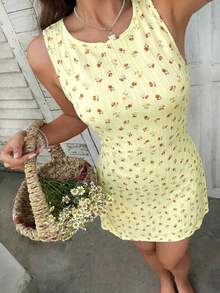 Vestido sin mangas tejido con espalda descubierta para mujer en color marrón - Amarillo - Ver 6