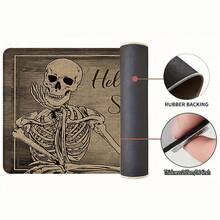 1pc Skull Pattern Printed Linen Kitchen Rug, Bathroom Mat, Doormat, 3D Printed Rectangle Carpet For Living Room, Bedroom, Hallway, Bathroom, Laundry Room - Polyester Rug For Indoor And Outdoor Home Decor - Multicolor - View 4