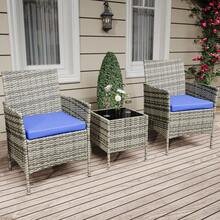 Patio Furniture Set 3 Pieces, Wicker Chairs with Table, Outdoor Furniture with Soft Cushion and Glass Table for Porch Garden Lawn Balcony - Blau - Übersicht 1