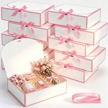 Hộp quà cầu hôn phù dâu kèm ruy băng, kích thước 10.6 x 7.8 x 3.1 inch, hộp quà cưới có nắp đậy, hộp quà giấy dùng cho đám cưới, tiệc mừng em bé, sinh nhật, quà tặng Ngày của Mẹ, sinh nhật. - Màu trắng với viền hồng - Xem 7