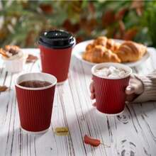 10/20/30/40pcs/ Red Ripple Paper Cups 3-Layer Insulated Disposable Paper Cups Coffee Cups .Cappuccino/Hot Drink Cups, Beverage Cups, Juice Cups, Solid Color Party Cups, 9oz/250ml Capacity Suitable For Picnic, Wedding, Christmas, Baby Shower, Office, Studio, Restaurant And Other Outdoor Party Supplies. - Multicolor - View 2