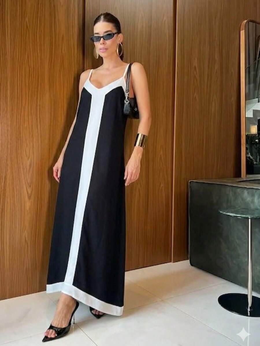 Elegant Women's Summer Midi Dress - 黑色 - 查看 1