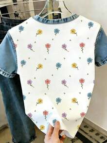 Camiseta de manga corta con estampado floral, camiseta de verano, blusa refrescante para damas, camiseta estética - Multicolor 2 - Ver 2