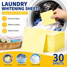 30 miếng giấy làm trắng quần áo, làm sạch dầu mỡ và vết bẩn, thích hợp để giặt quần áo trắng, tương thích với tất cả các loại máy giặt, dùng để giặt quần áo trong gia đình. - Màu vàng - Xem 4