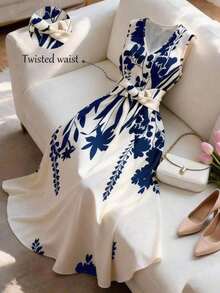Vestido casual de mujer sin mangas con estampado de posicionamiento simple, vestido acampanado con cintura ceñida, adecuado para verano casual, vacaciones, primavera/verano, oficina, diario, fiesta, playa, graduación, uso versátil de oficina, ves - Multicolor 4 - Ver 4