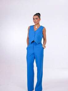 Wide-Leg Pants By Alntaria Risco Calca111114 - Blue - View 4