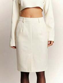 Haute Minifalda sólida casual y versátil para citas/viajes de mujer - Blanco - Ver 3