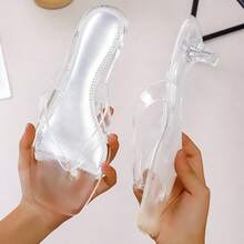 Sandal quai ngang mũi vuông, dép xỏ ngón gót thấp, giày nhựa đế thấp - Bạc - Xem 7