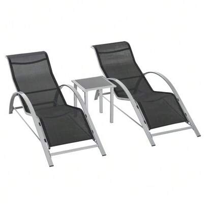 3-Piece Garden Set With Table And Chairs, Metal Mesh Frame, Black Color, Ideal For Patio And Balcony.